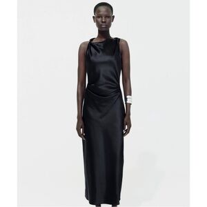 NWT Zara Elegant Black Satin Dress